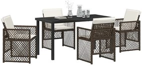 vidaXL Σέτ φαγητού για κήπο 5 pcs Καφέ συνθετικό ρατάν