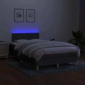 vidaXL Κρεβάτι Boxspring με Στρώμα &amp; LED Σκ.Γκρι 120x200 εκ Υφασμάτινο