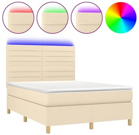 vidaXL Κρεβάτι Boxspring με Στρώμα &amp; LED Κρεμ 140x190 εκ. Υφασμάτινο