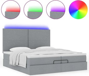 vidaXL Οθωμανικό κρεβάτι με στρώματα &amp; LEDs Ανοιχτό γκρι ύφασμα
