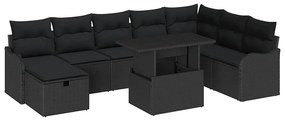 vidaXL Σετ Καναπέ Κήπου με μαξιλάρι 9 pcs Μαύρο Πολυ ράταν