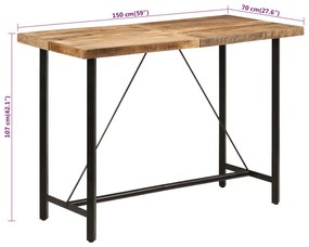 Τραπέζι Μπαρ 150 x 70 x 107 εκ. από Μασίφ Ξύλο Μάνγκο &amp; Σίδηρο - Καφέ