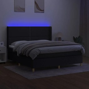 Κρεβάτι Boxspring με Στρώμα &amp; LED Μαύρο 180x200 εκ. Υφασμάτινο - Μαύρο