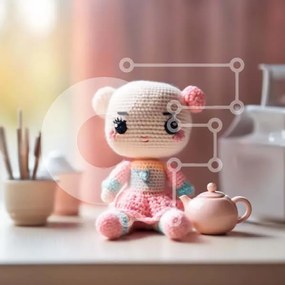 Intra Συλλεκτικό Ξύλινο Παζλ Plywood 4mm - Αρκουδάκι με κροσέ και ασιατική τσαγιέρα Σε Ξύλινο Κουτί - Διαστάσεις: 10x10 cm – 25 κομμάτια