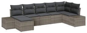 vidaXL Σετ Καναπέ Κήπου με μαξιλάρι 7 pcs Γκρι Πολυ ράταν