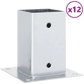 vidaXL Βάσεις στύλων τετράγωνες 12 τεμάχια Ασημί Γαλβανισμένος χάλυβας