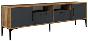Έπιπλο τηλεόρασης Fumomel μελαμίνης καρυδί-ανθρακί-μαύρο 180x35x54εκ 180x35x54 εκ.