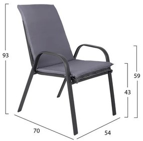 Σετ Κήπου Τραπεζαρία HM10567.01 5 τεμ Γκρί με Τραπέζι 120x70x72 εκ. &amp; 4 Καρέκλες με Μαξιλάρι