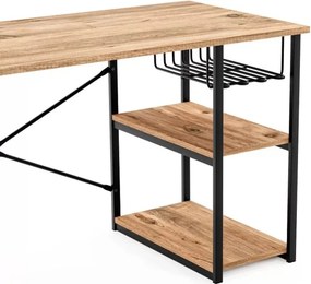 Stewehome Γραφείο με Ράφι Μεταλλικά Πόδια / Καπνί 60x120 cm