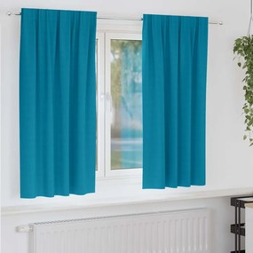 vidaXL Κουρτίνες Μαύρης Ύφανσης με Δαχτυλίδια 2 pcs Τιρκουάζ