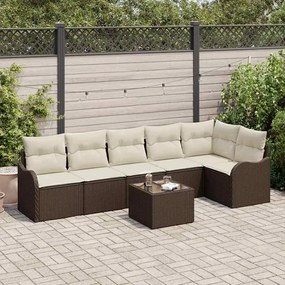 vidaXL Σετ Καναπέ Κήπου με μαξιλάρι 7 pcs Καφέ Πολυ ράταν