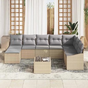 vidaXL Σέτ φαγητού για κήπο με μαξιλάρι 9 pcs Μπεζ, Ανοιχτό Γκρι
