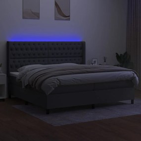 vidaXL Κρεβάτι Boxspring με Στρώμα &amp; LED Σκ.Γκρι 200x200εκ. Υφασμάτινο
