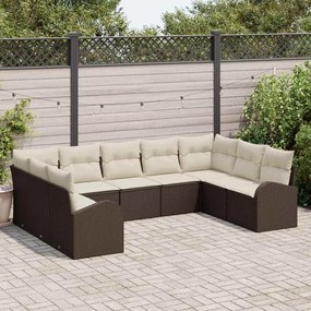 vidaXL 9 κομμάτια Garden Sofa Set με μαξιλάρια σε καφέ χρώμα, πολυάκανθος.
