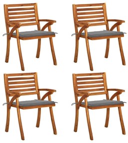 Καρέκλες Κήπου 4 τεμ. από Μασίφ Ξύλο Ακακίας με Μαξιλάρια - Γκρι