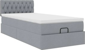 vidaXL Οθωμανικό κρεβάτι με στρώμα &amp; LEDs Ανοιχτό γκρι Ύφασμα