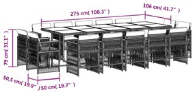 vidaXL Σετ Τραπεζαρίας Κήπου 15 τεμ. Γκρι Συνθετικό Ρατάν με Μαξιλάρια