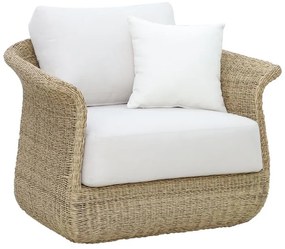 Armchair Gogi aluminum-synthetic wicker in natural color-beige fabric 100x83x73cm 100x73x83 εκ.