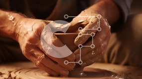 Intra Συλλεκτικό Ξύλινο Παζλ Plywood  4mm - Χέρια που εργάζονται με τον πηλό στον τροχό του Πότερ Σε Ξύλινο Κουτί - Διαστάσεις Puzzle: 10x10 cm – 25 κομμάτια