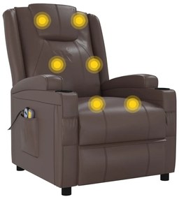 vidaXL Πολυθρόνα Μασάζ Ανακλινόμενη Καφέ Συνθετικό Δέρμα