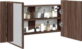 vidaXL Ντουλάπι Μπάνιου Καθρέφτη &amp; LED Καφέ Δρυς 90x12x45εκ Ακρυλικό