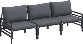 vidaXL Σετ Καναπέ Κήπου με μαξιλάρι 3 pcs Μαύρο Ατσάλι