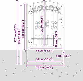 vidaXL Πύλη Φράχτη με Στρογγυλή Κορυφή KAMPEN 103 x 175 cm Κλειδώσιμο