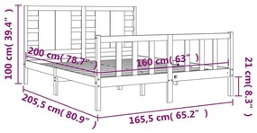 Πλαίσιο Κρεβατιού με Κεφαλάρι Λευκό 160x200 εκ. Μασίφ Ξύλο - Λευκό