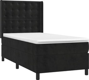 vidaXL Κρεβάτι Boxspring με Στρώμα &amp; LED Μαύρο 80x200 εκ. Βελούδινο