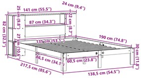 Κρεβάτι Βιβλιοθήκη Χωρίς Στρώμα 135x190 εκ Μασίφ Ξύλο Πεύκου - Καφέ