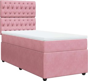 vidaXL Κρεβάτι Boxspring με Στρώμα Ροζ 90x190 εκ. Βελούδινο