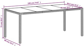 Τραπέζι Κήπου με Γυάλινη Επιφάνεια Λευκό 190x90x75 εκ Ρατάν - Λευκό