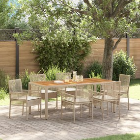 vidaXL Σετ Τραπεζαρίας 7 pcs Μπεζ Ρατάν, Ξύλο