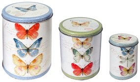 Artekko Container Πολύχρωμα Μεταλλικά Δοχεία Αποθήκευσης με Πεταλούδες (20x20x24)cm (17x17x22)cm (14x14x20)cm 3pcs Artekko 742-2163