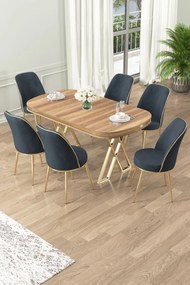 Dining Table &amp; Chairs Set (7 Pieces) Lai - Light Walnut, Gold, Anthracite Light Walnut
Gold
Anthracite