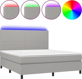 vidaXL Κρεβάτι Boxspring με Στρώμα &amp; LED Αν.Γκρι 180x200εκ. Υφασμάτινο