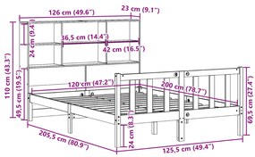 Κρεβάτι Βιβλιοθήκη Χωρίς Στρώμα 120x200 εκ Μασίφ Ξύλο Πεύκου - Καφέ