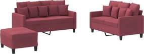 vidaXL Πολυθρόνες Σετ 3 Τεμαχίων Μπορντό από Ύφασμα με Μαξιλάρια