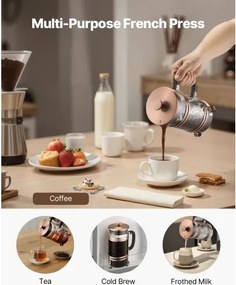 VEVOR French Press Coffee Maker 1L Borosilicate Glass Coffee Tea Press Copper