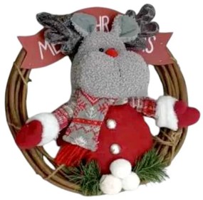 Χριστουγεννιάτικο διακοσμητικό κρεμαστό στεφάνι με φιγούρα - 30x30cm - 212184-212184