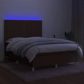 vidaXL Κρεβάτι Boxspring με Στρώμα &amp; LED Σκ.Καφέ 140x200 εκ Υφασμάτινο