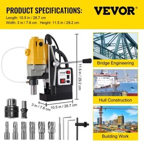 1100W Magnetic Drill Press 2700LBS Magnet Force w/6 pcs HSS Annular Cutter Bits