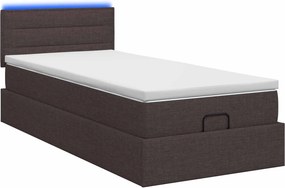vidaXL Κρεβάτι Ottoman με Στρώμα και LED Σκούρο Καφέ 90 x 200 cm