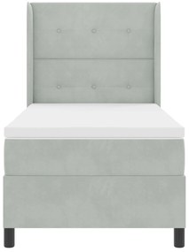 vidaXL Κρεβάτι Box Spring με Στρώμα Ανοιχτό Γκρι 90x190 εκ Βελούδο