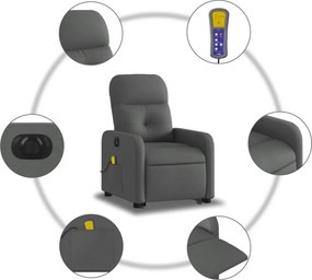 vidaXL Πολυθρόνα Μασάζ Ηλεκ. Ανακλινόμενη Ανύψωση Σκ. Γκρι Υφασμάτινη