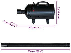 vidaXL Πιστολάκι Σκύλων με 3 Ακροφύσια Μαύρο 2400 W