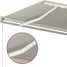 vidaXL Χειροκίνητη τέντα με ηλιακό LED 4 x 3 m Κρεμ 100% Πολυεστέρας