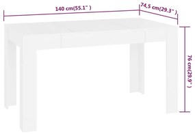 Τραπεζαρία Λευκή 140x74,5x76 εκ. από Επεξεργασμένο Ξύλο - Λευκό