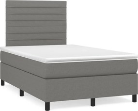 vidaXL Κρεβάτι Boxspring με Στρώμα &amp; LED Σκ.Γκρι 120x190εκ. Υφασμάτινο