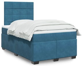 vidaXL Κρεβάτι Boxspring με Στρώμα Μπλε 120x190 εκ. Βελούδινο